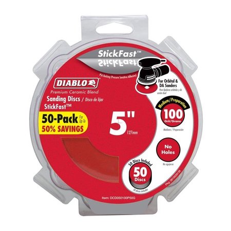 DIABLO StickFast 5 in. Ceramic Blend Pressure Sensitive Adhesive Sanding Disc 100 Grit Medium 50 pk DCD050100P50G